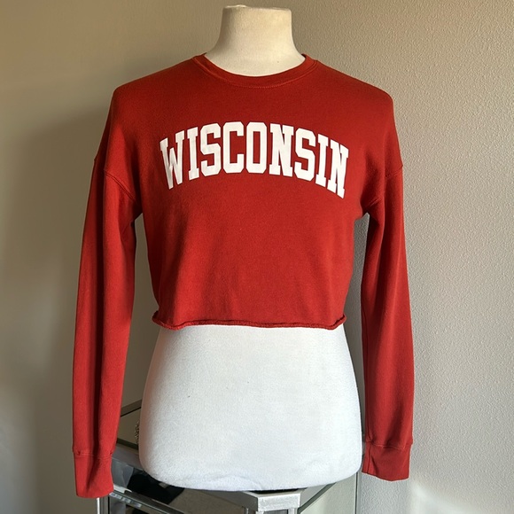 Bella Canvas | Women’s Red Fleece Wisconsin Cropped Sweatshirt - Size S - Picture 1 of 9